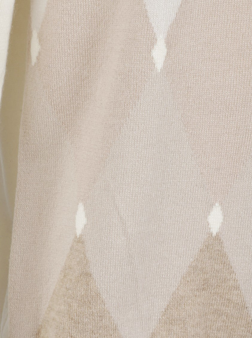 Ballantyne Classic Argyle Knit Sweater In Soft Neutrals