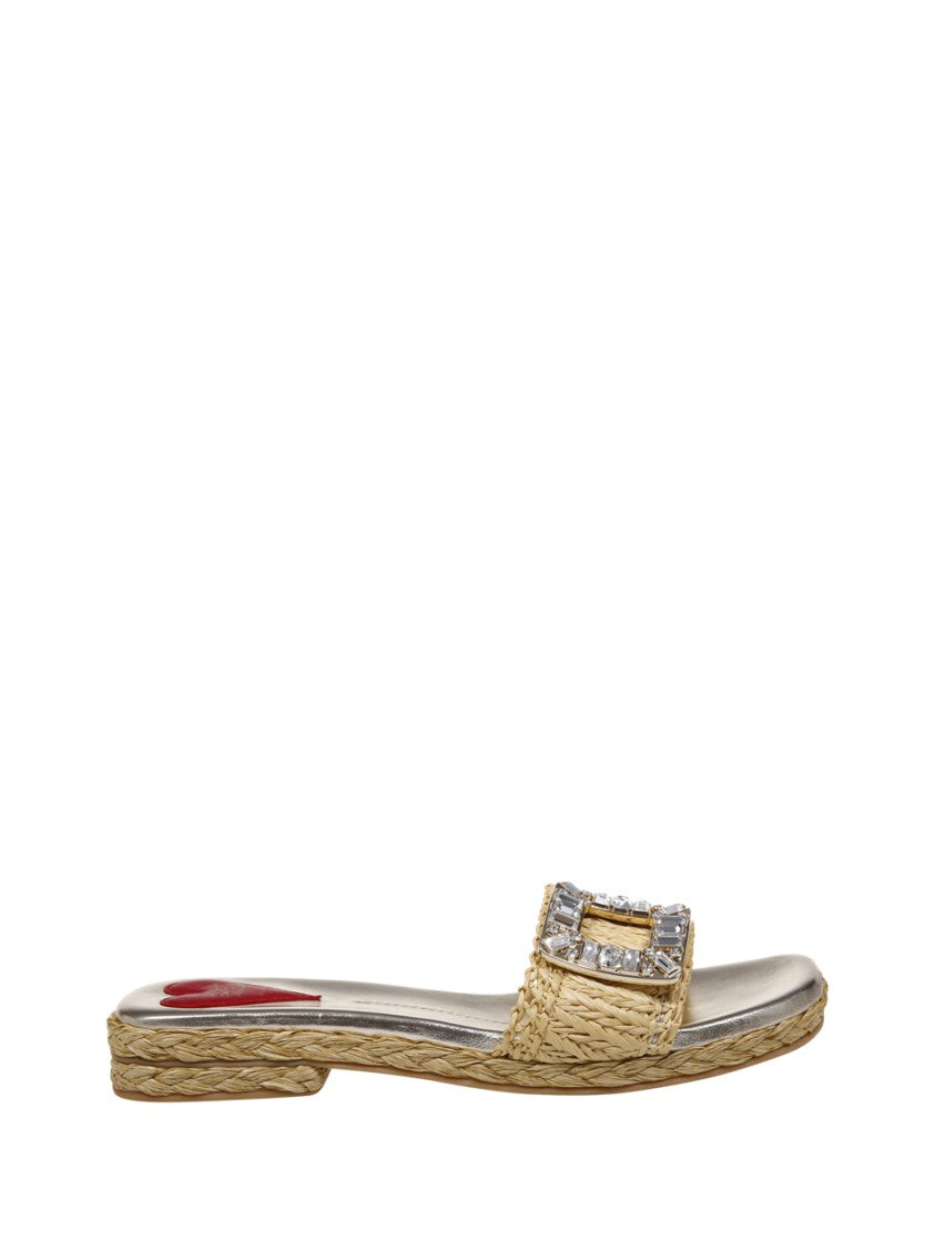 Roger Vivier Strass Buckle Raffia Espa Mule 25