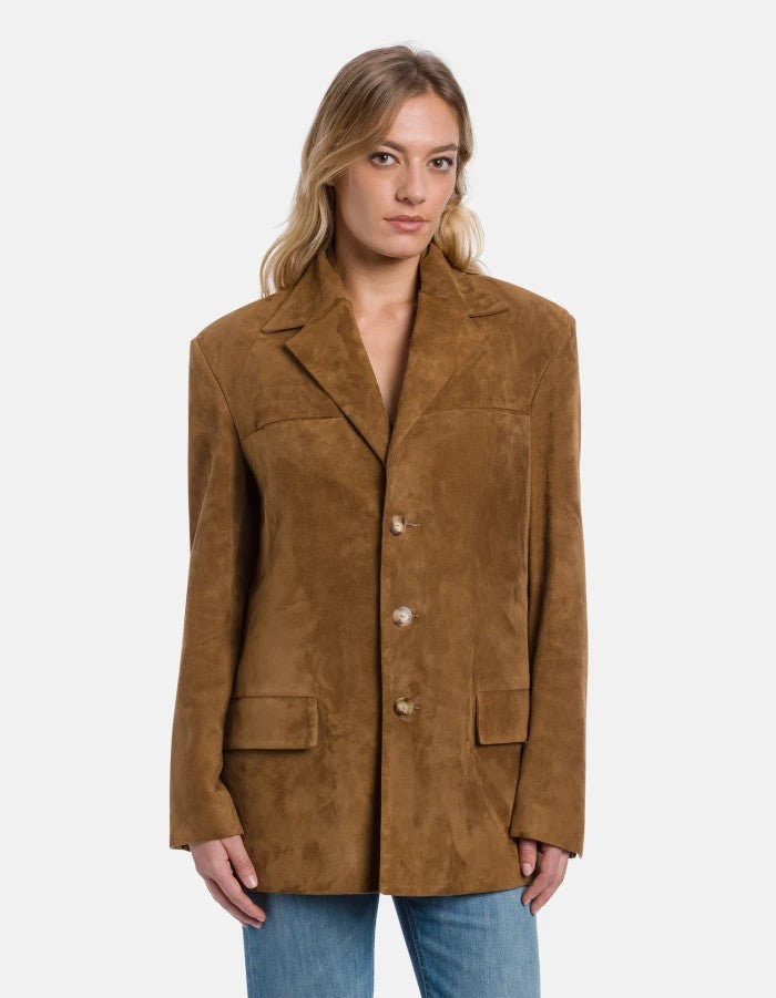 Dondup Structured Boxy Jacket With Notched Lapel In Rich Brown