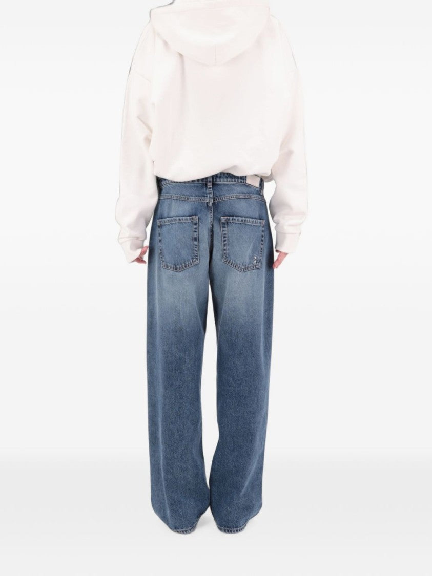 Icon Denim High-Waisted Frayed-Hem Denim Wide-Leg Jeans