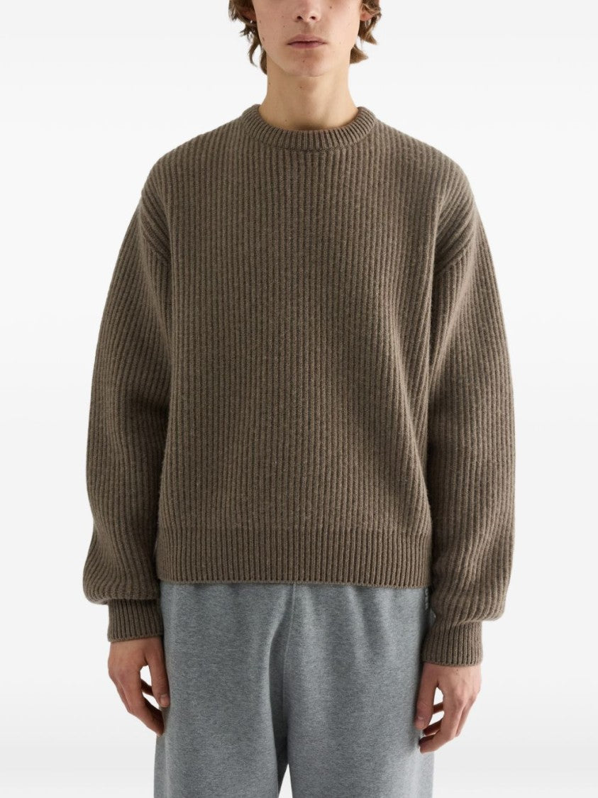 Jil Sander Grey Chunky Ribbed Knit Relaxed Sweater