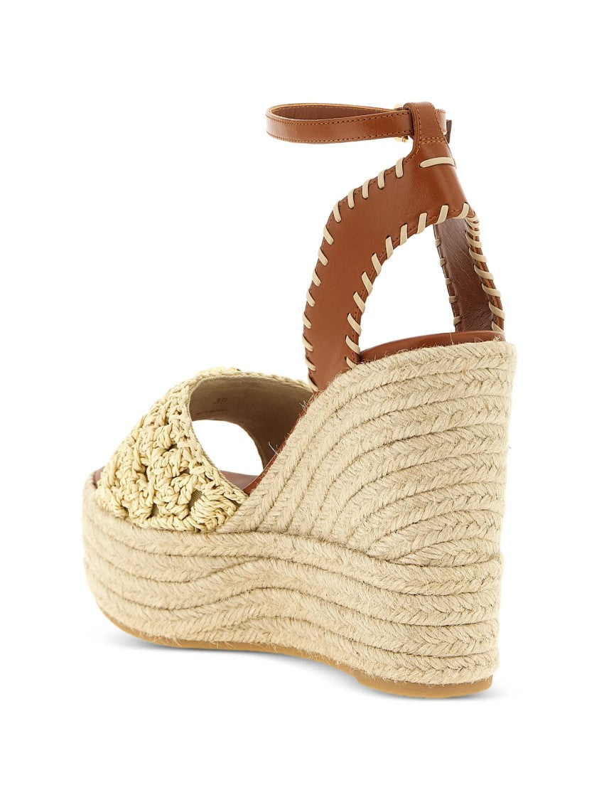 Versace Braided Jute Platform Wedge Leather Sandals