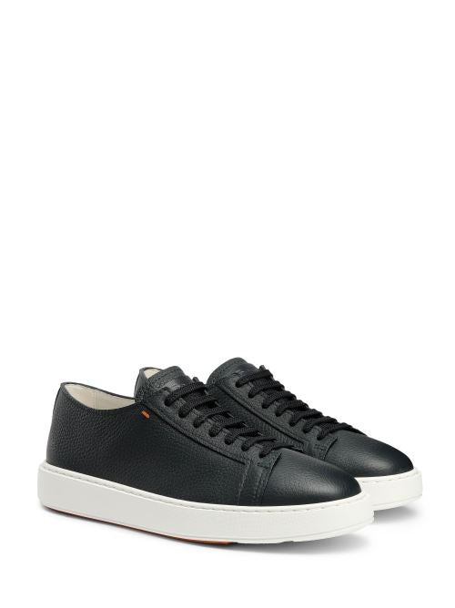 Santoni White Pebbled Leather Sneakers