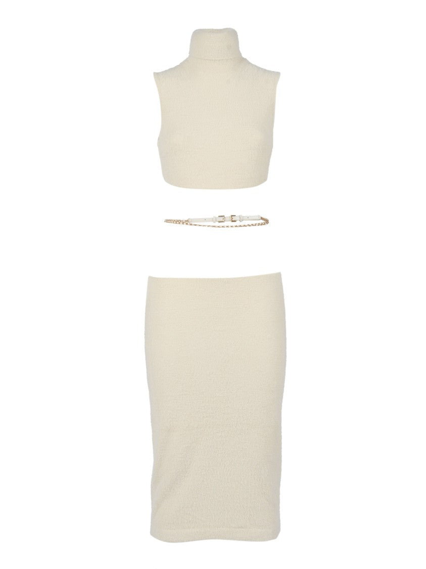 Elisabetta Franchi Ribbed Knit Midi Dress With High Neckline