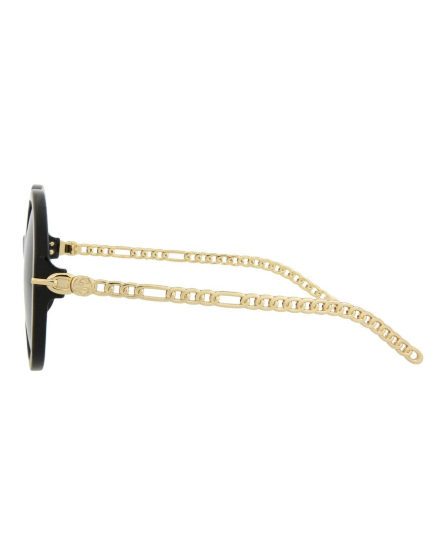 Gucci Round-Frame Acetate Sunglasses With Gold-Link Temples