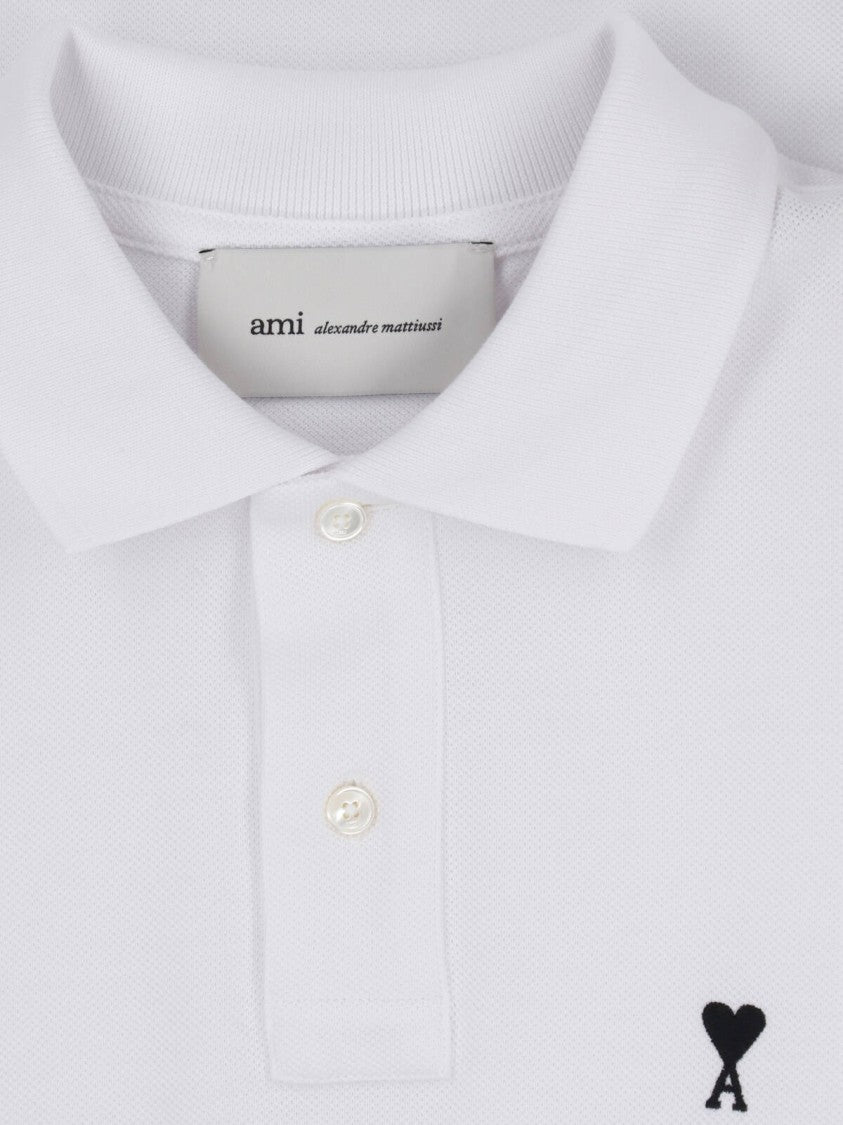 Ami Paris White Ami De Cœur Cotton Polo Shirt