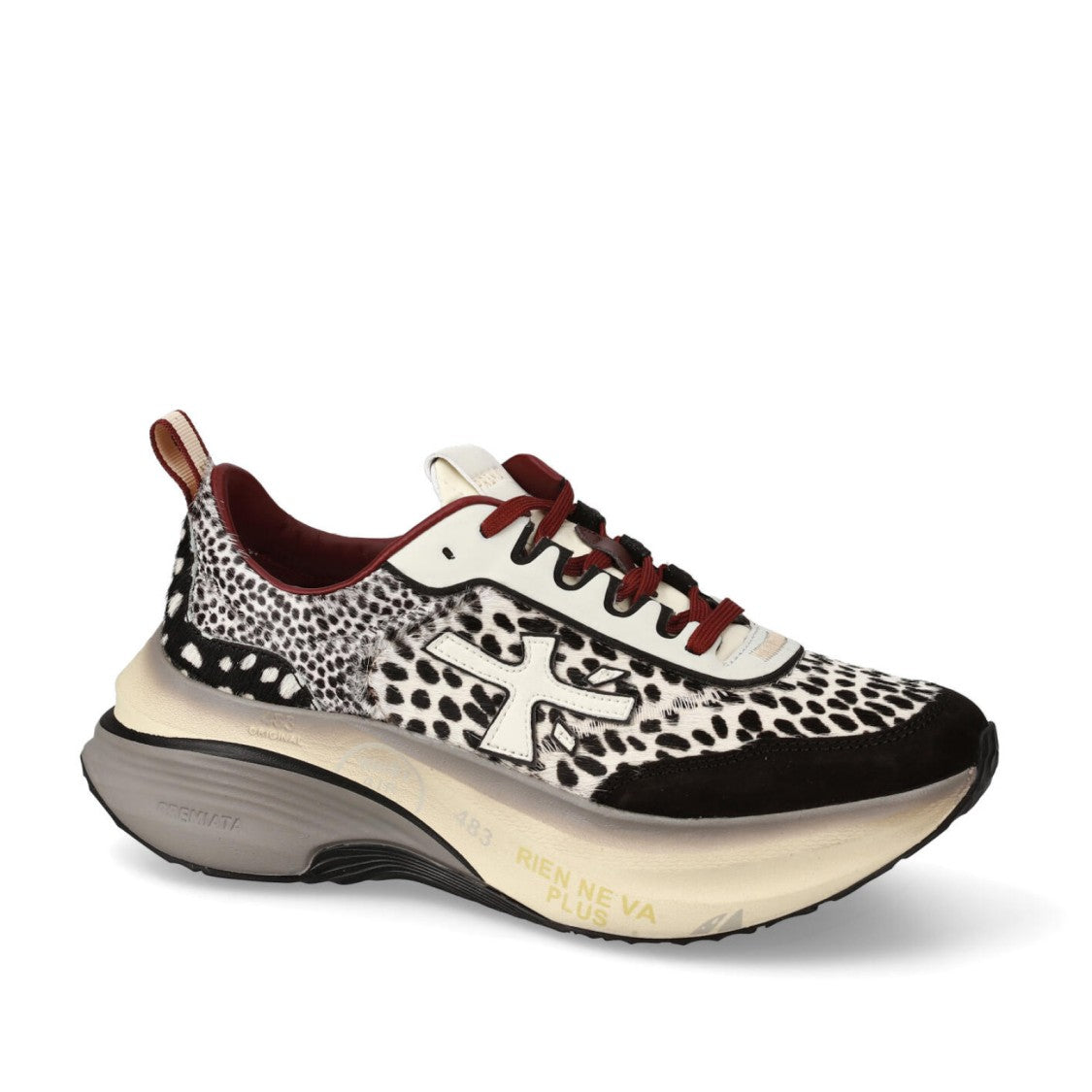 Premiata Hill Sneakers In Black And White Pony Hair With Black Suede And White Leather Inserts