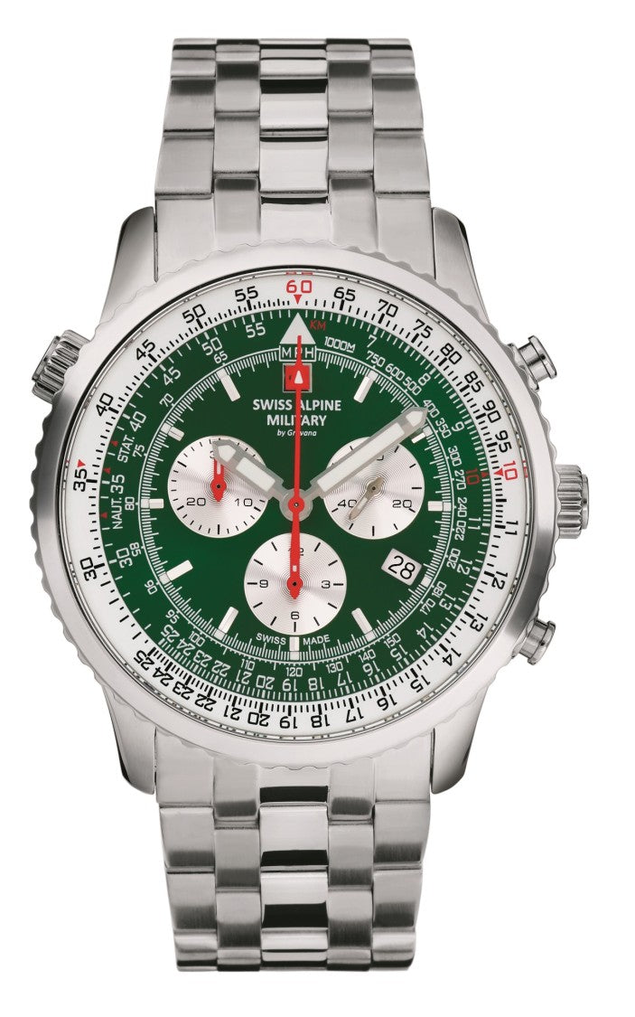 Swiss Alpine Military Viper 45Mm Men's Green Dial Chronograph Watch