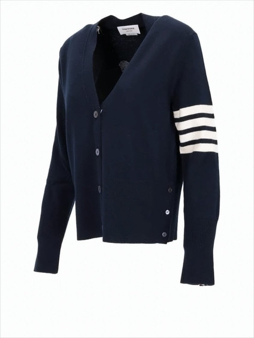 Thom Browne Wool Cardigan With Playful Gingerbread Features And Striped Sleeve