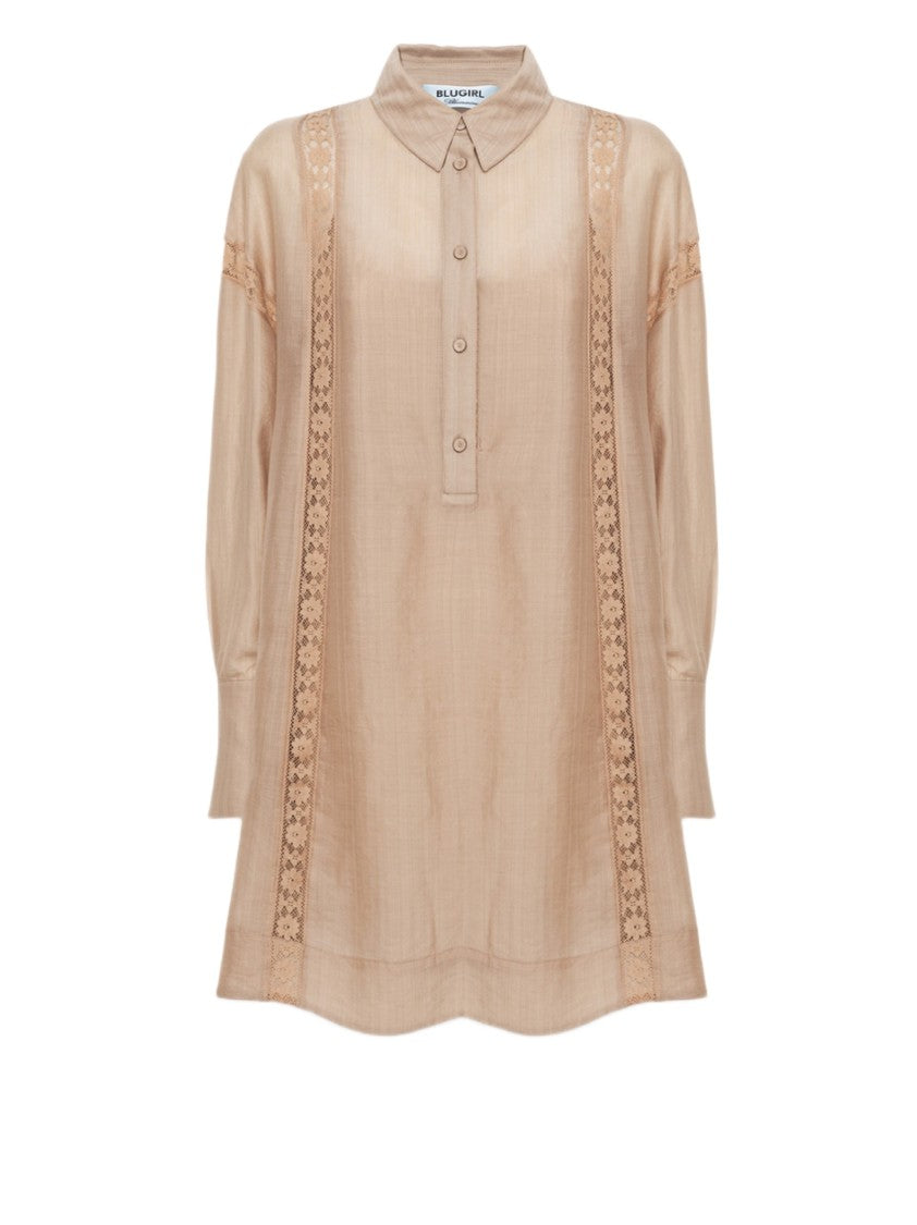 Blugirl Mini Dress In Lyocell With Lace Trims