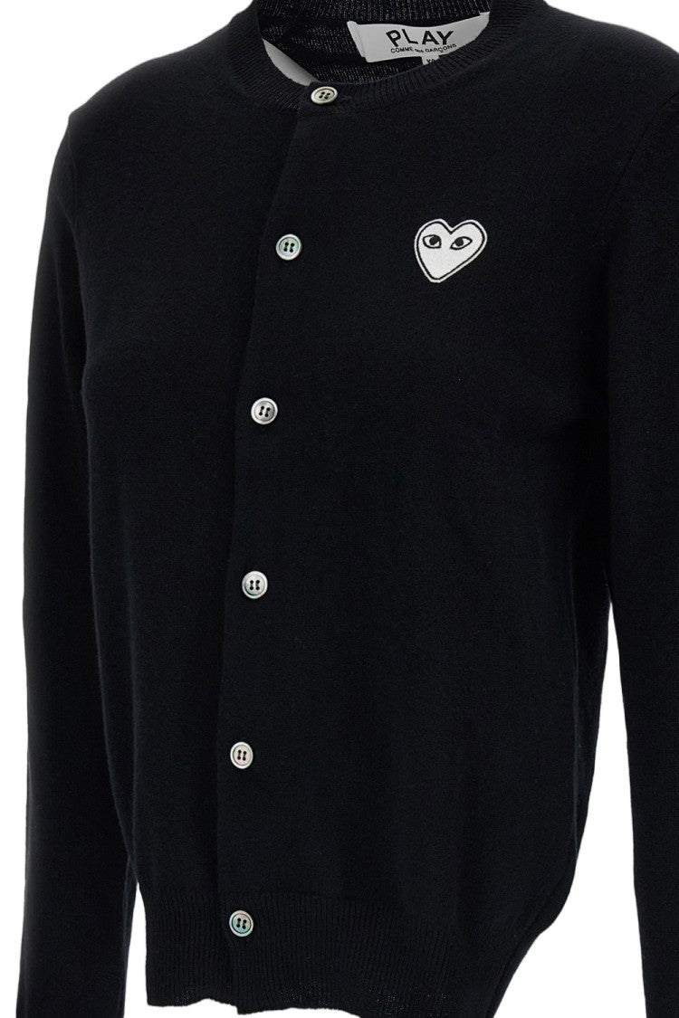 Comme Des Garçons Black White Emblem Wool Round-Neck Cardigan