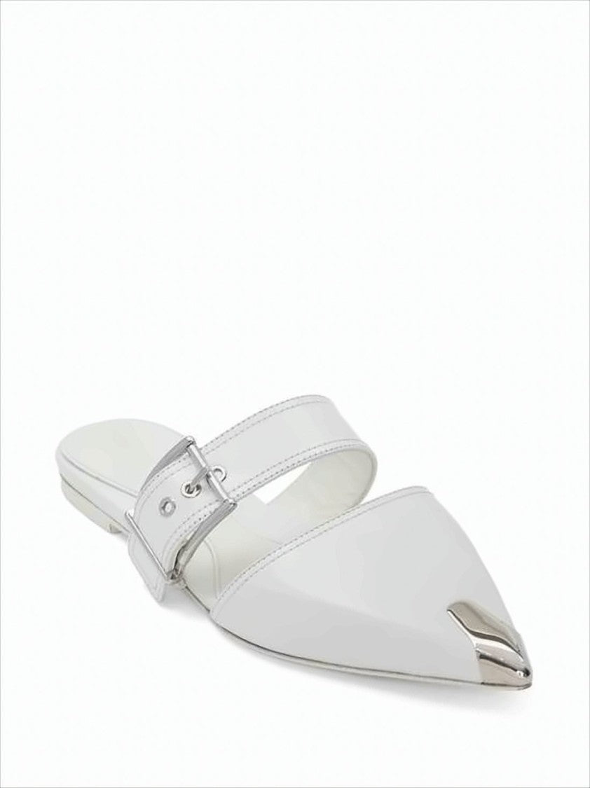Alexander Mcqueen Pointed Toe Calf Leather Mule With Metallic Cap