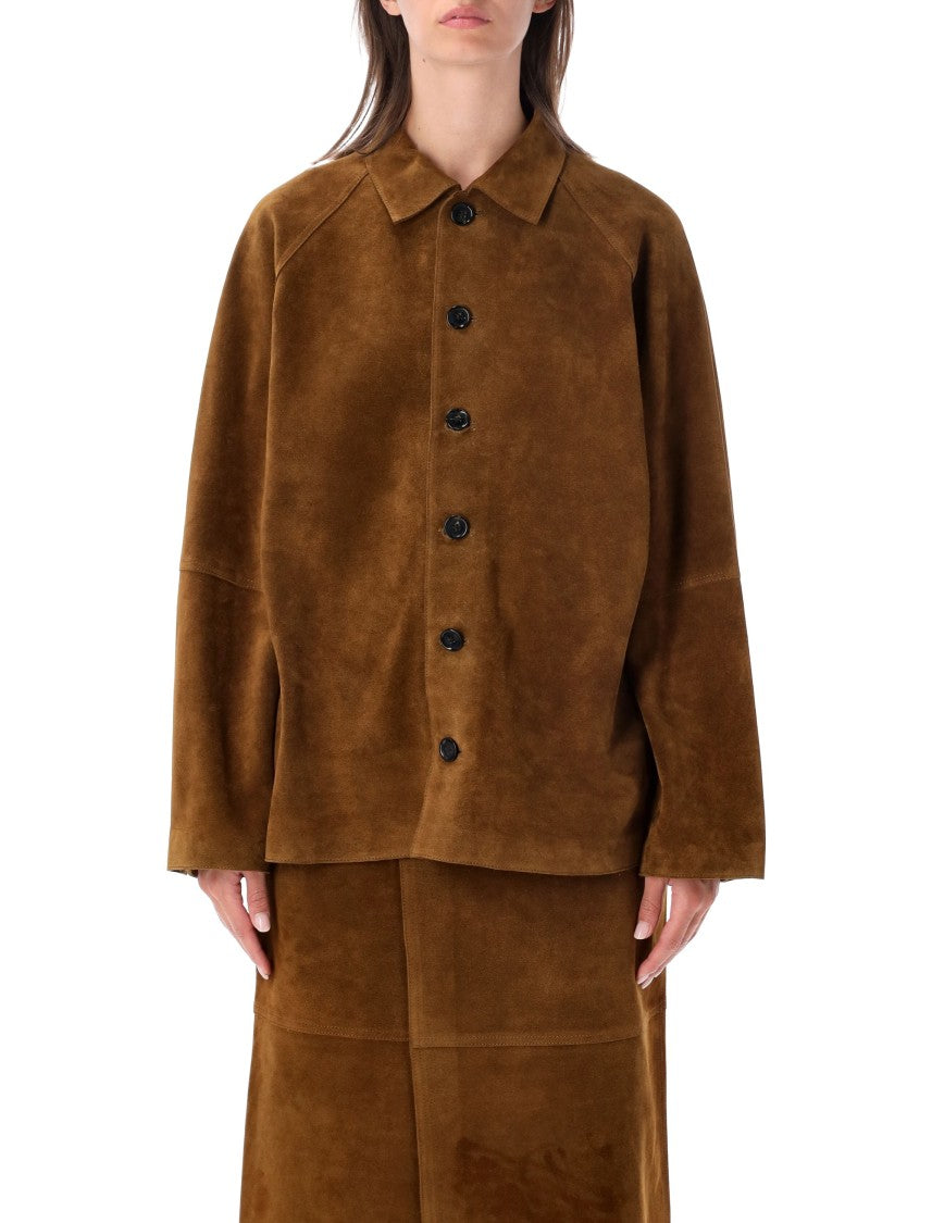 Studio Nicholson Boxy Oversized Suede Jacket With Classic Collar And Button Closure