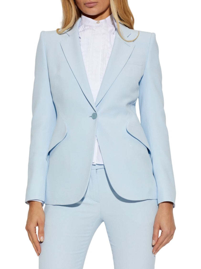 Alexander Mcqueen Powder Blue Blazer And Fit-Flare Trousers Set