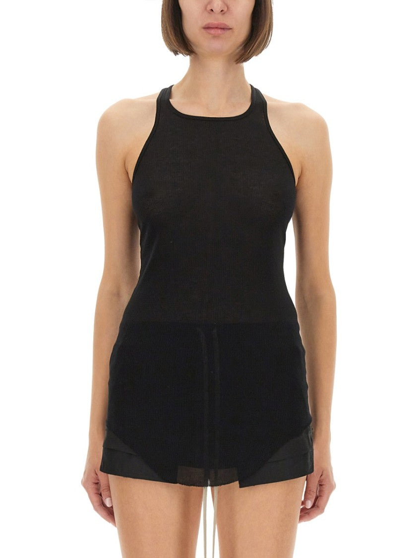 Rick Owens Ribbed Racerback Tank Top In Fabric Blend