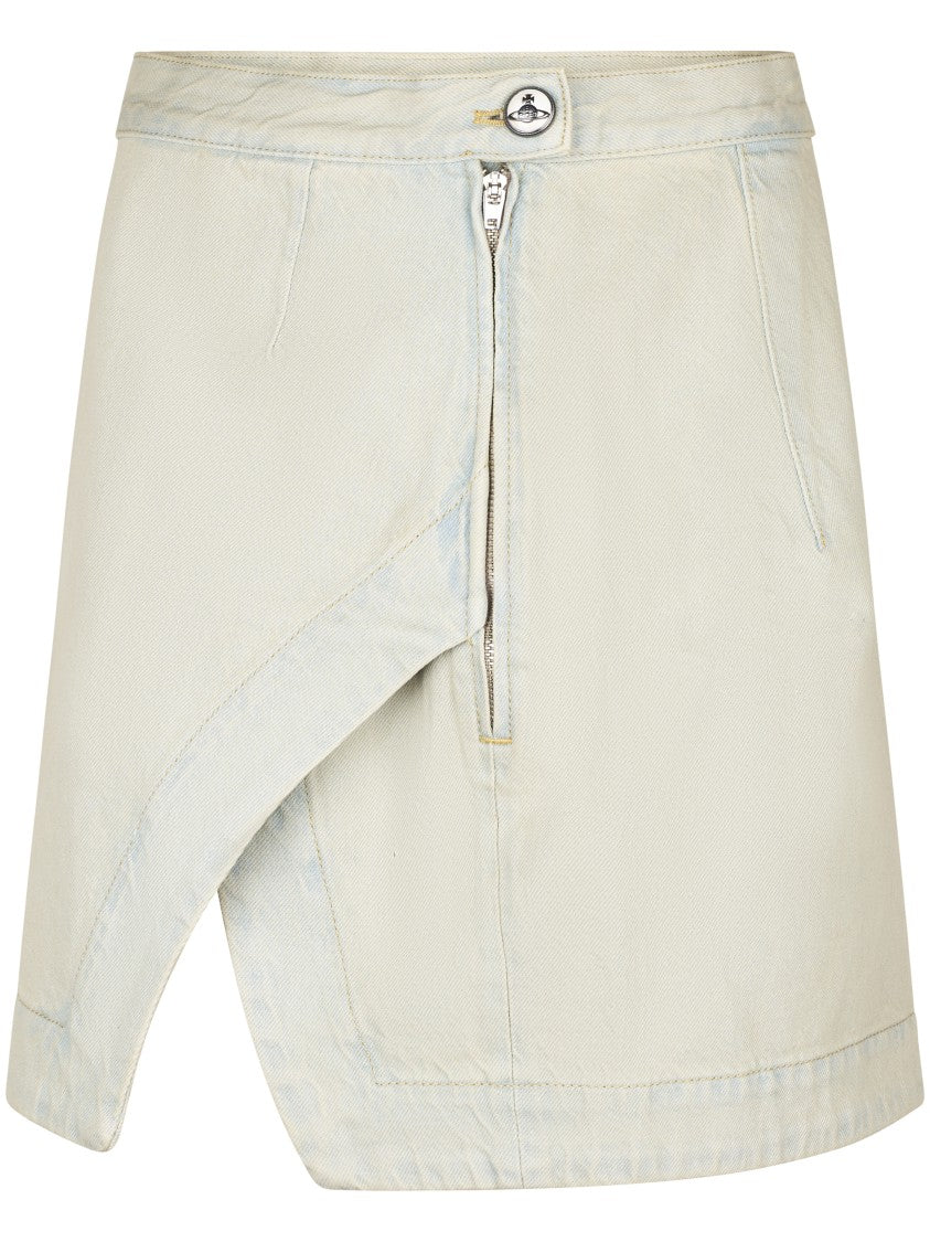 Vivienne Westwood Mini Denim Skirt With Asymmetrical Flap