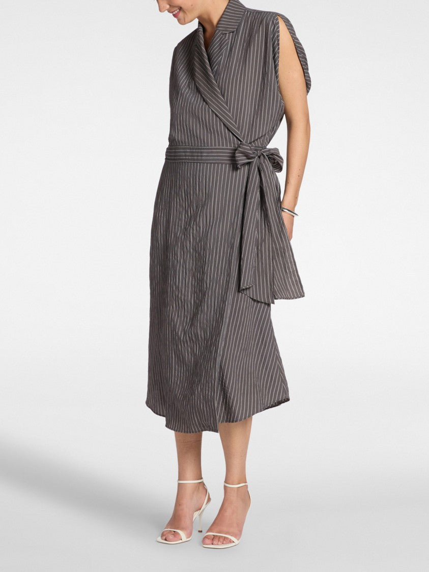 Elena Miro` Wrap Midi Pinstripe Pattern Belted Dress