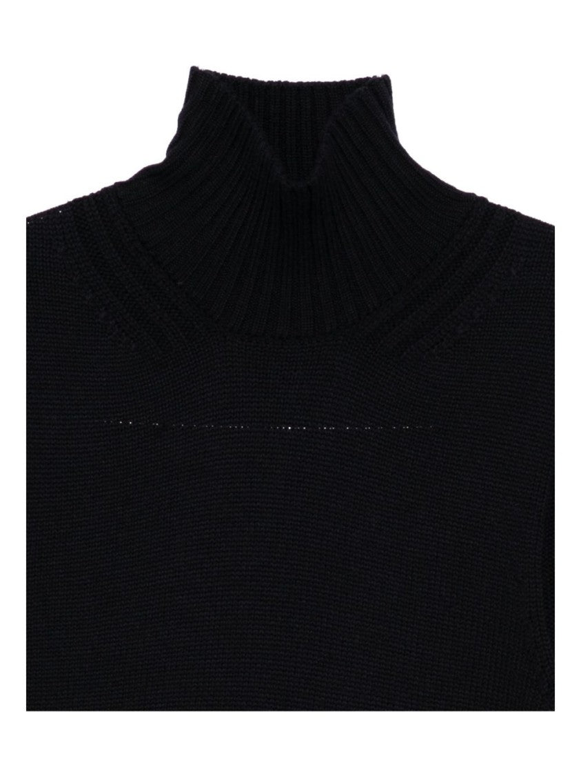 Dondup High Ribbed Turtleneck Black Wool Sweater