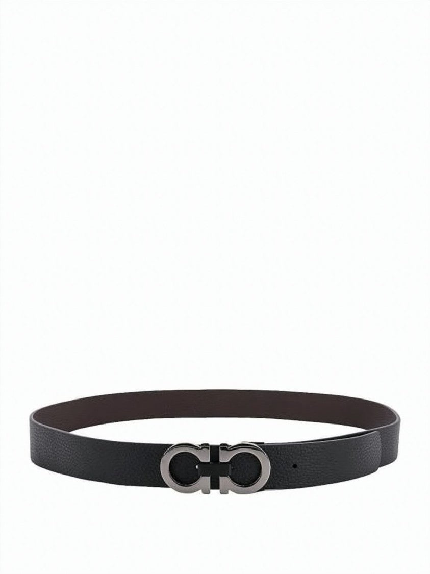 Salvatore Ferragamo Textured Black Cow Leather Belt
