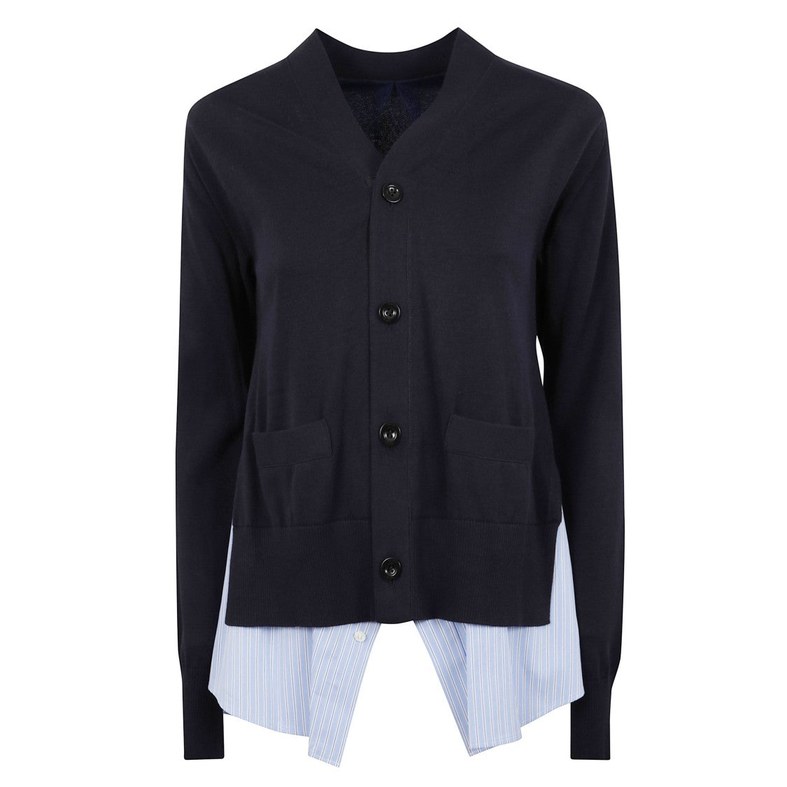 Sacai Knit Wool Cardigan With Striped Hem Insert