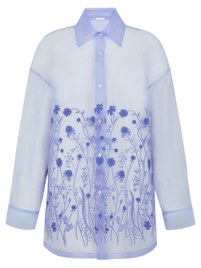Parosh Silk Organza Shirt With Tone-On-Tone Flower Embroidery