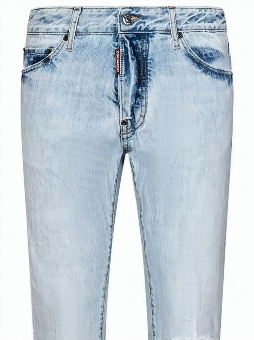 Dsquared2 Light Wash Denim Pants With Distressed Knee Design