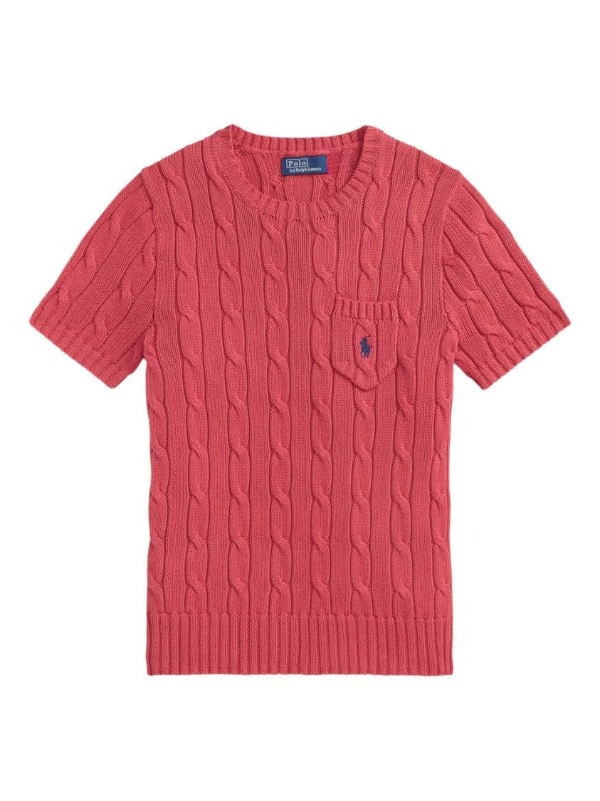 Polo Ralph Lauren Short-Sleeved Cable-Knit Sweater With Embroidered Pocket Detail