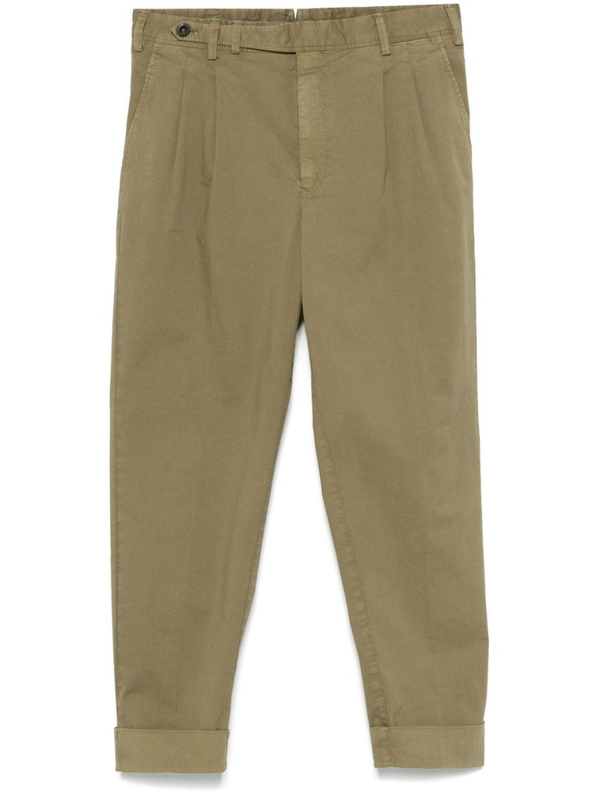 Pt Torino Tailored Green Trousers With Rolled Cuffs