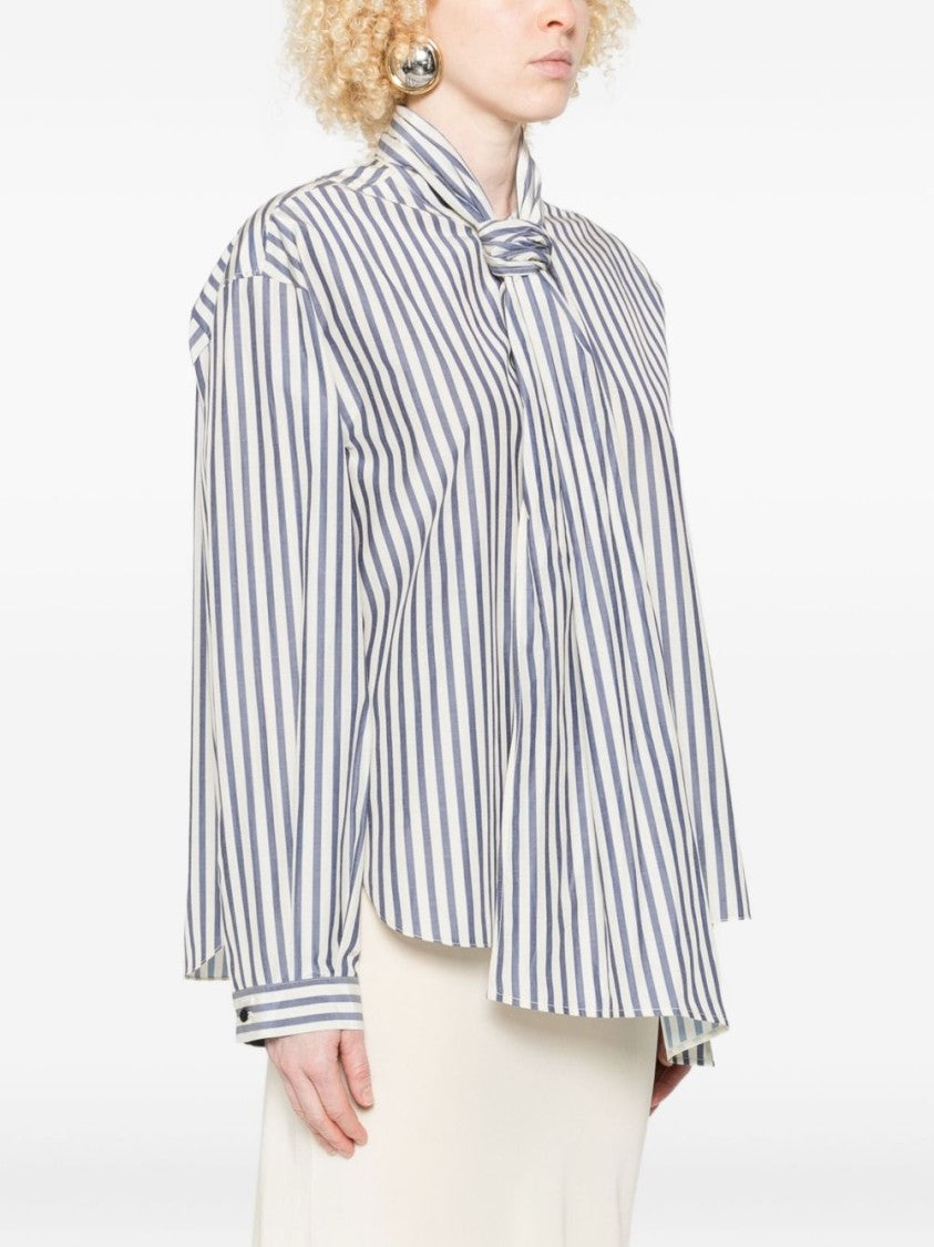 Forte Forte Vertical Striped Blouse With Distinctive Bow Tie