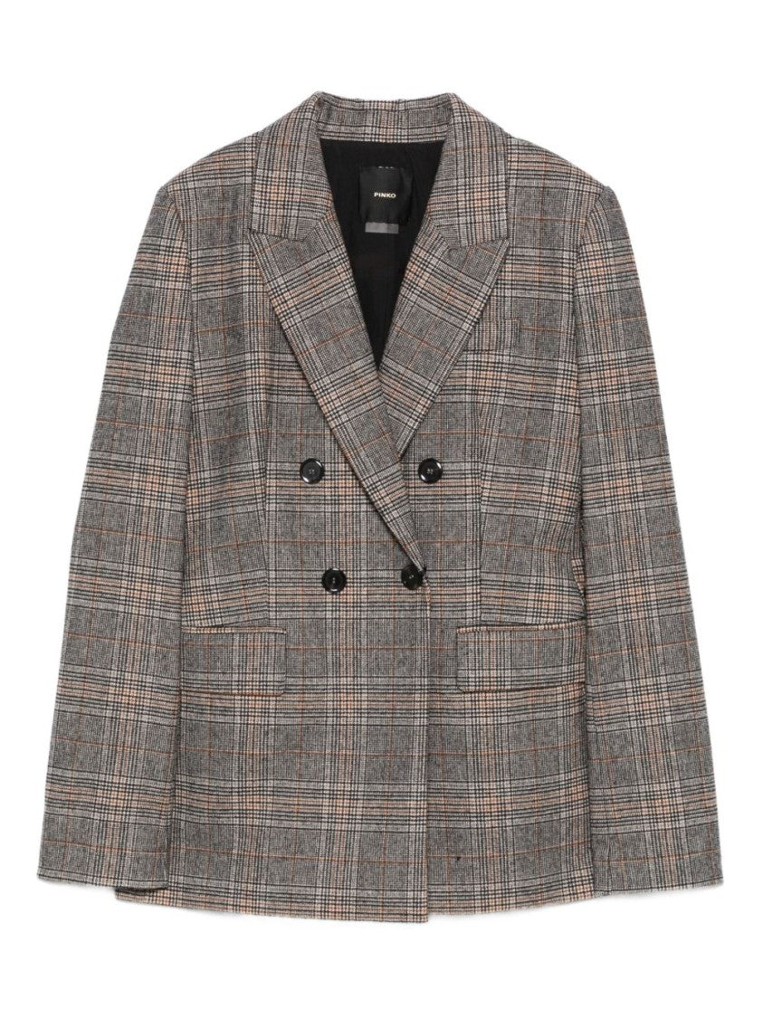Pinko Double-Breasted Tailored Jacket With Plaid Pattern