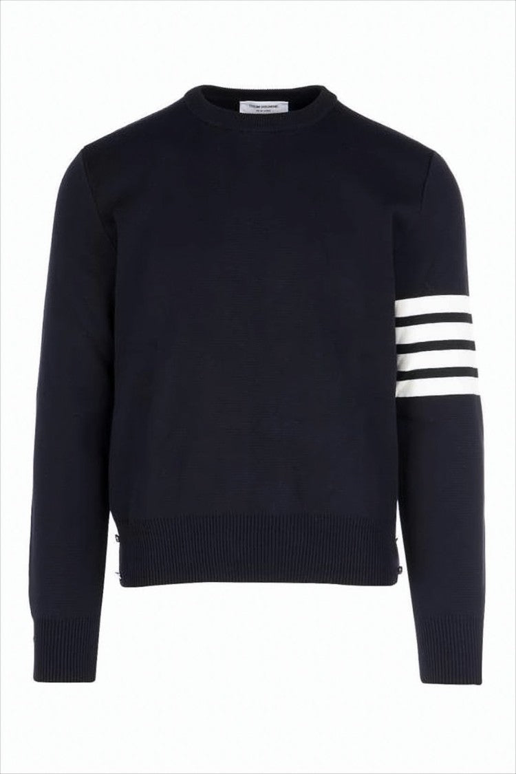 Thom Browne Classic Crew Neck Cotton Sweater With Striped Detailing