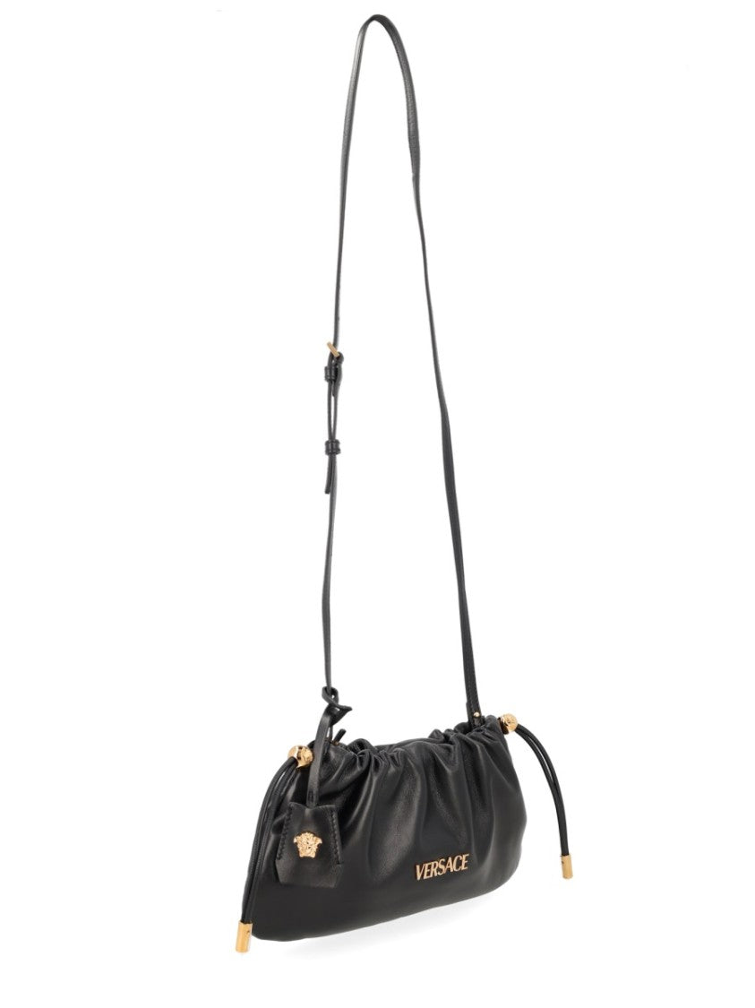 Versace Neutrals Versace Tag Ruched Lamb Leather Mini Bag
