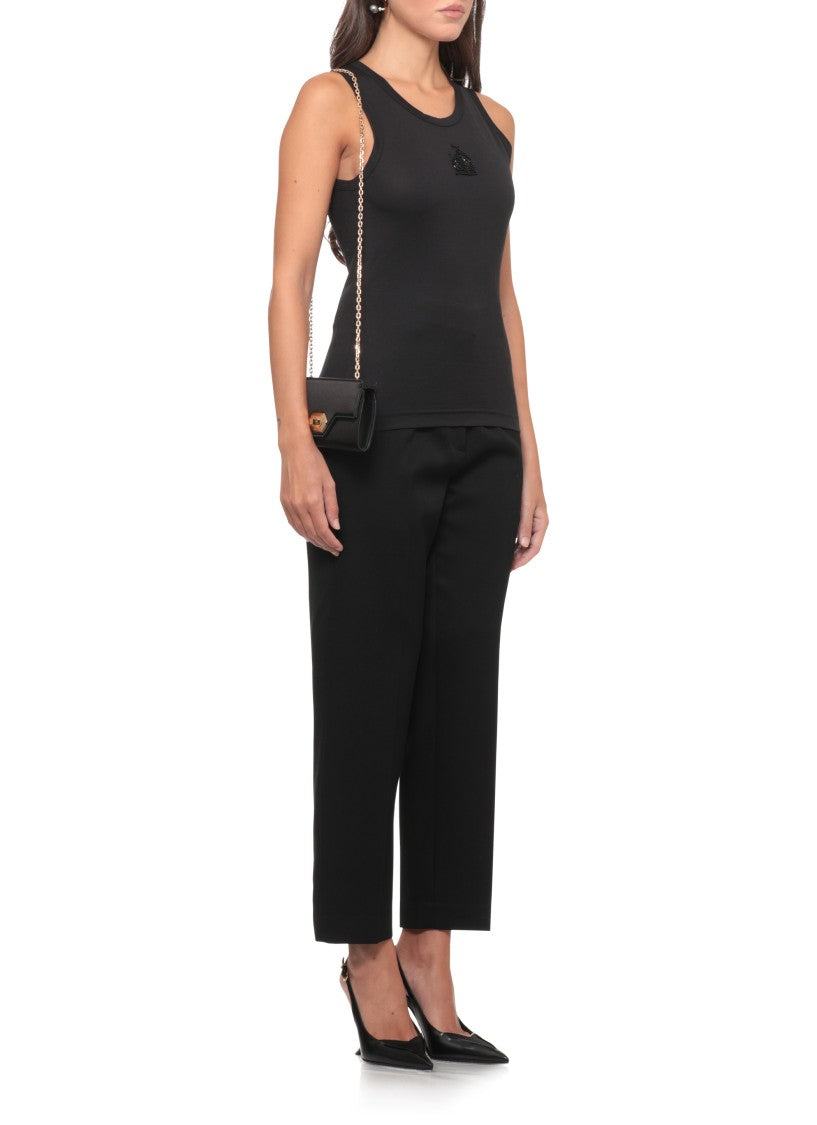 Lanvin Black Beaded Embroidered Cotton Tank Top