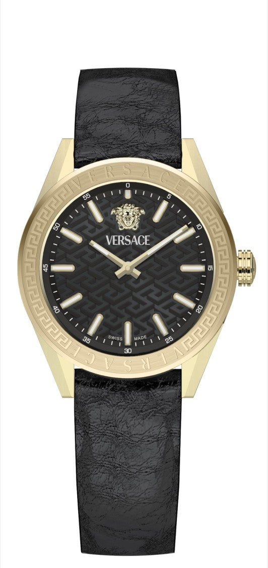 Versace Gold-Tone Stainless Steel Versace V-Code Watch With Black Dial