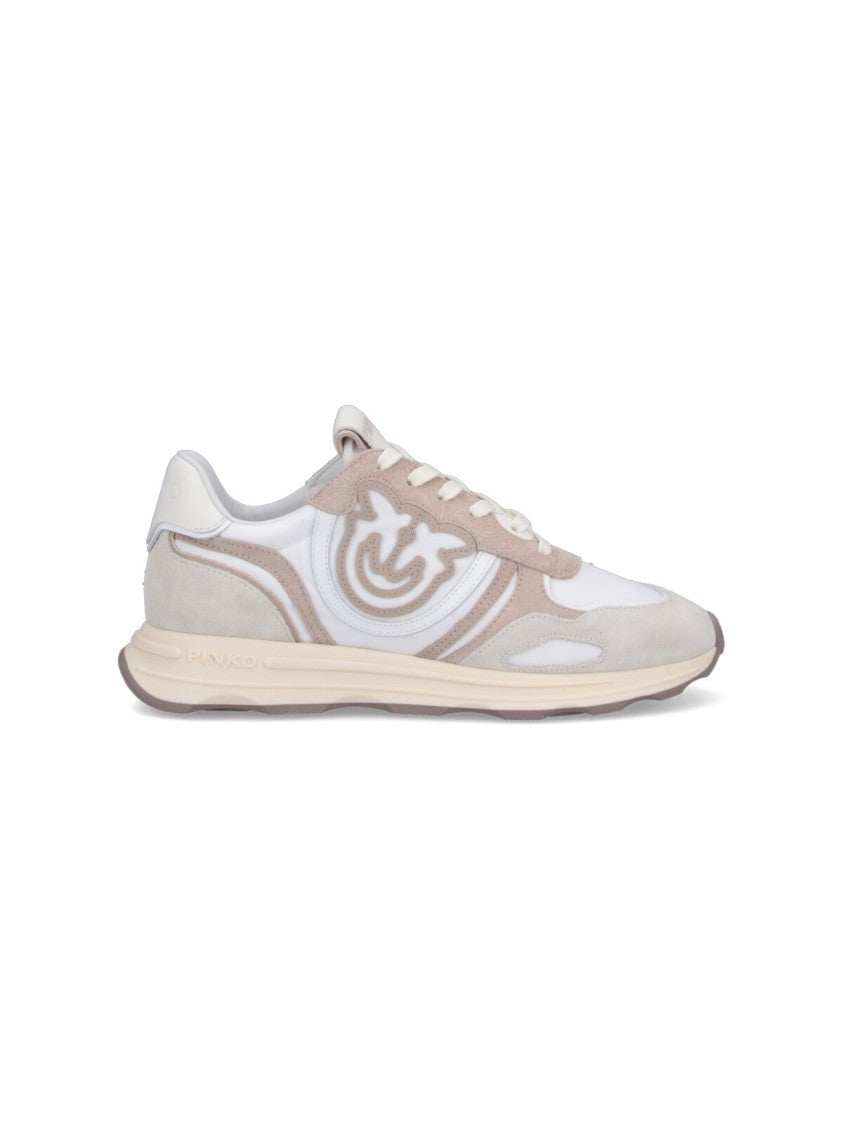 Pinko Logo Sneakers – Beige Suede/White Nylon