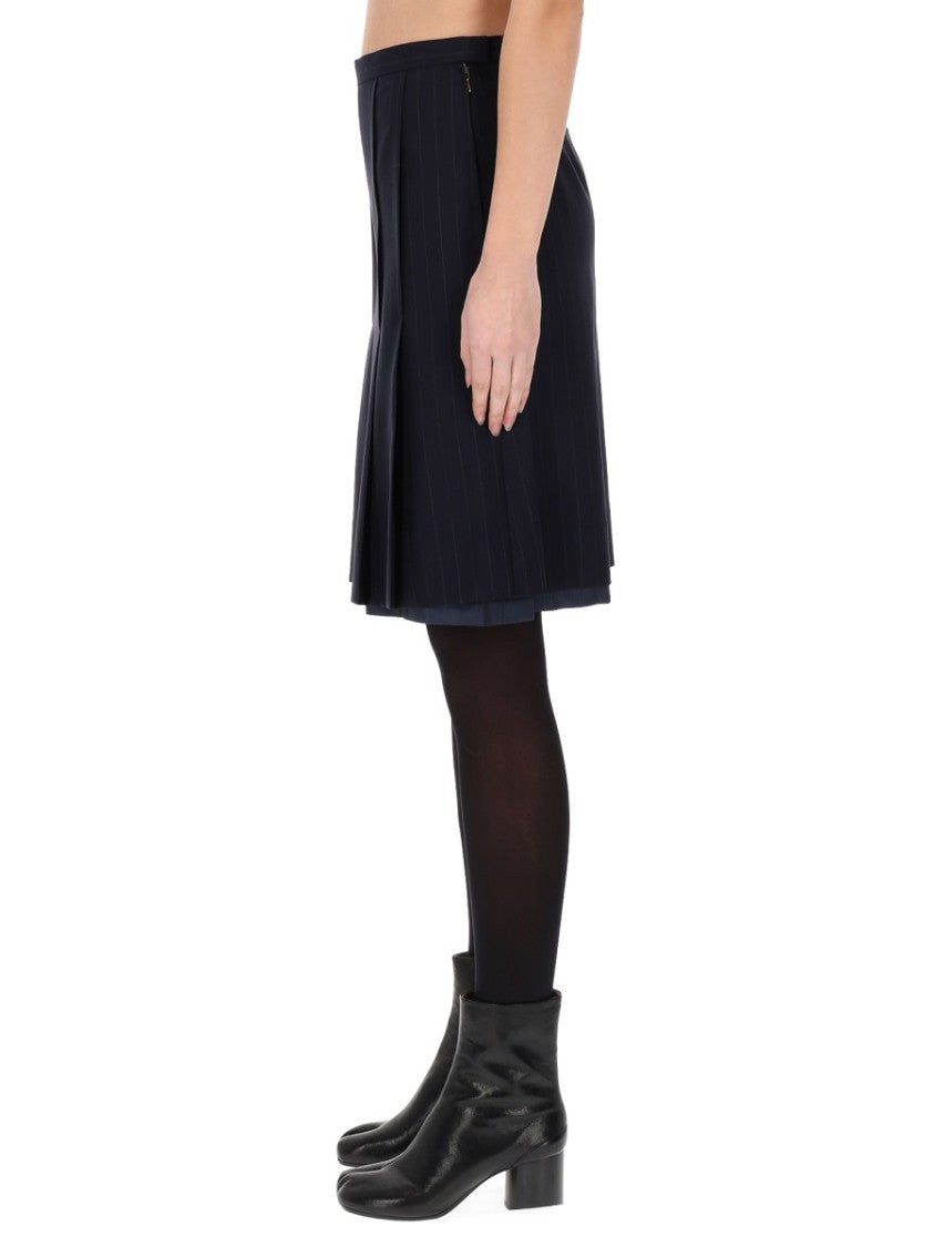 Maison Margiela Pinstripe Wool Flared Midi Skirt
