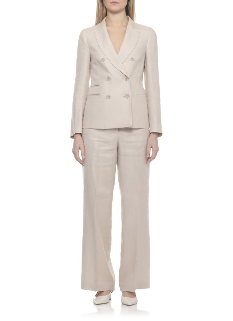 Peserico Beige Linen Double-Breasted Blazer