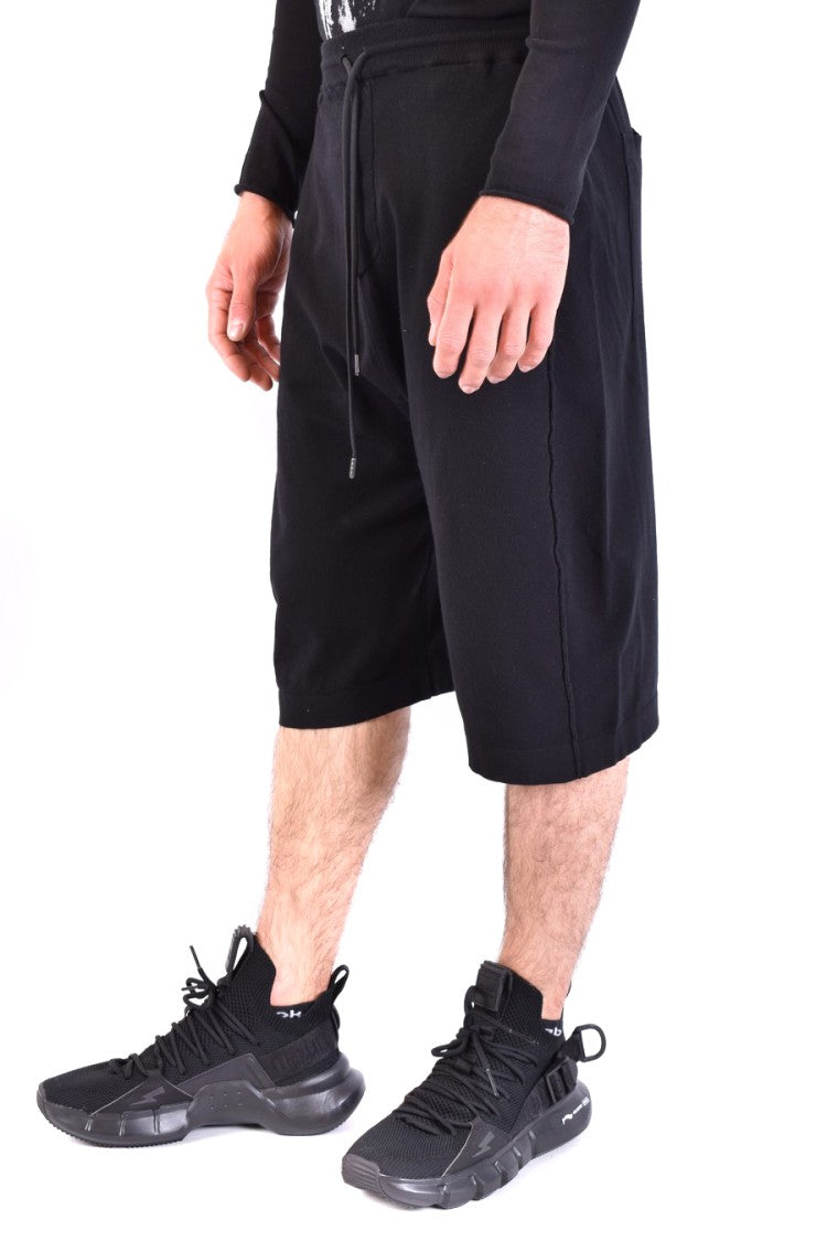 Isabel Benenato Relaxed Fit Black Shorts With Adjustable Waistband