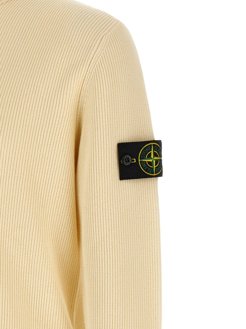 Stone Island Ribbed Knit Sweater With Crewneck And Logo Badge