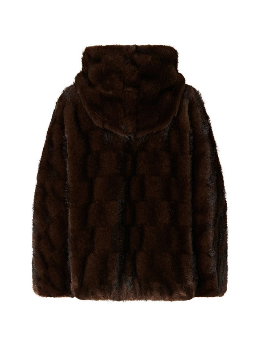 Pinko Checkered Faux Fur Hooded Jacket
