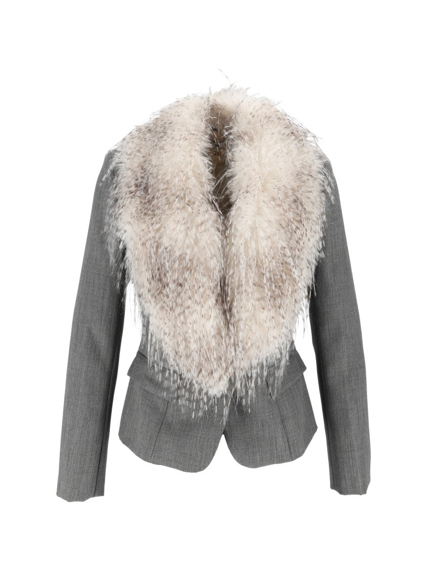 Elisabetta Franchi Virgin Wool Fur Collar Tailored Jacket