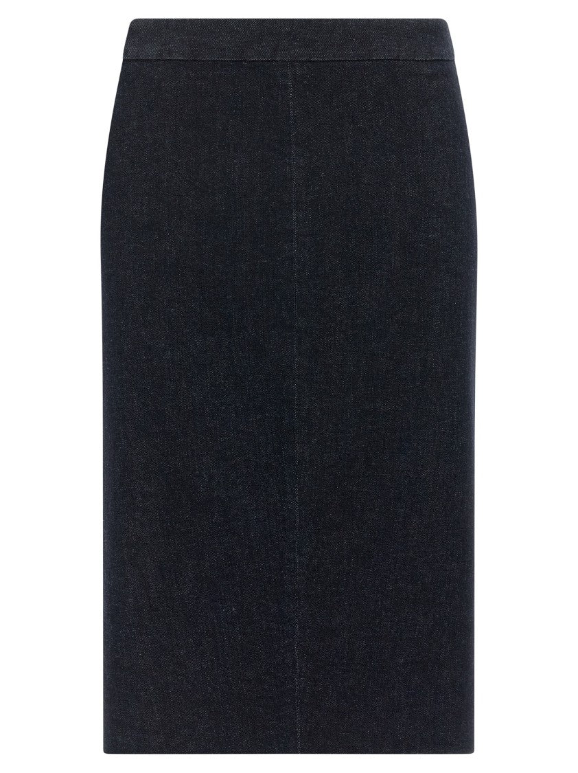 Tom Ford Fitted Black Midi Skirt With Flounce Hem