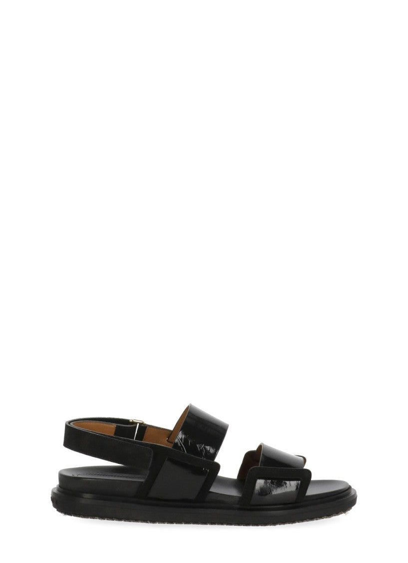 Marni Black Rear Belt Smooth Leather Sandals