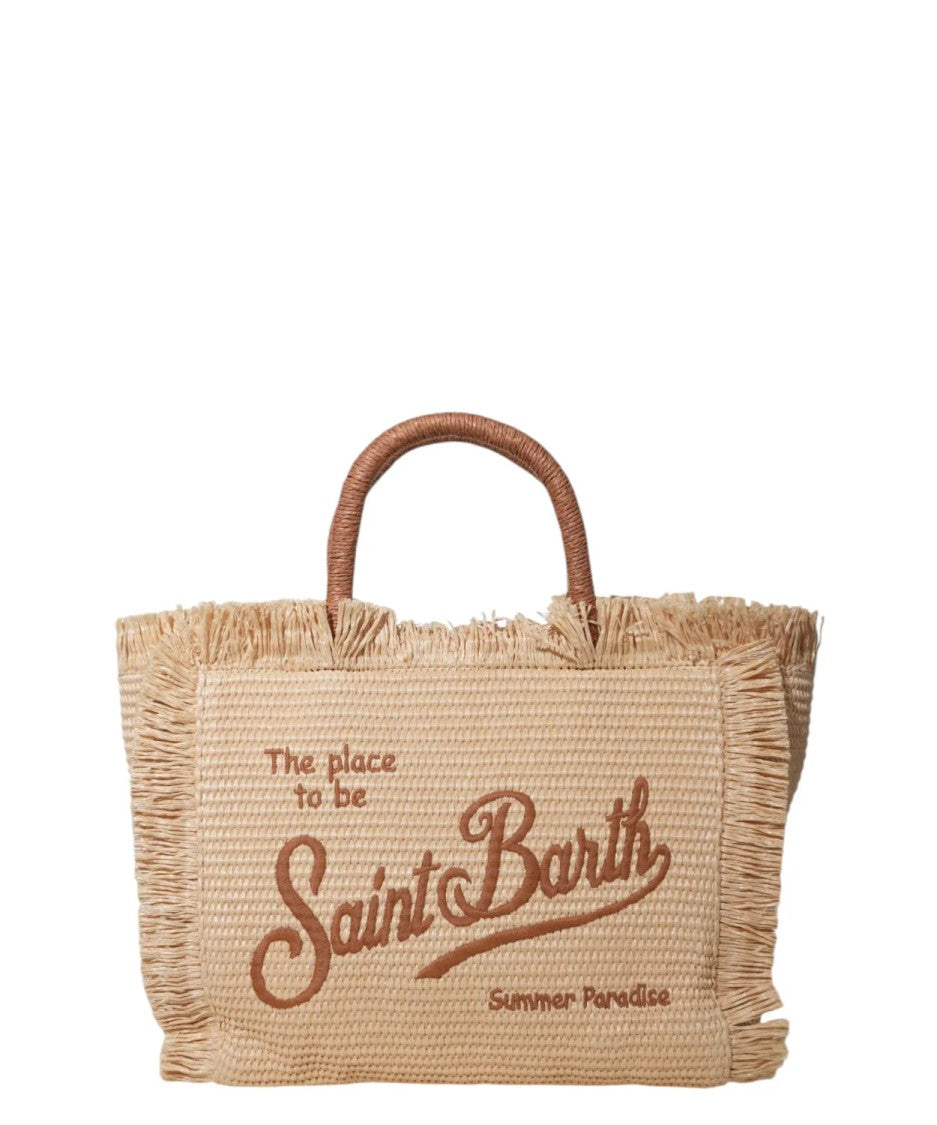 Mc2 Saint Barth Natural Straw Woven Tote Bag With Fringed Edges
