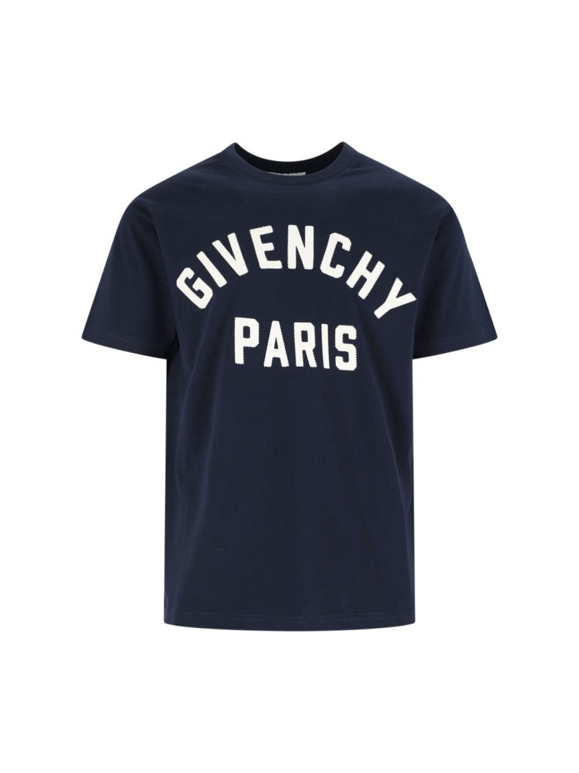 Givenchy Navy Blue Contrast Logo Jersey T-Shirt