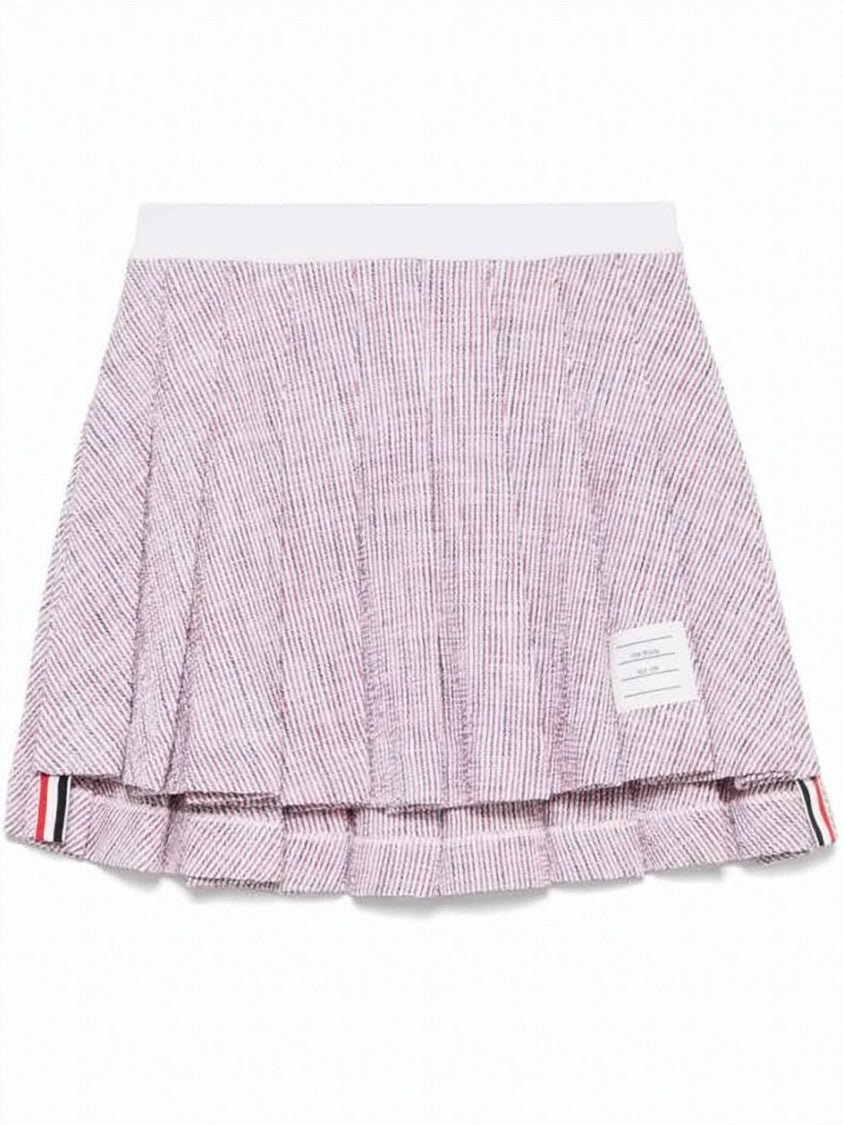 Thom Browne Pleated Short Skirt With Textured Stripes And Tricolor Accents
