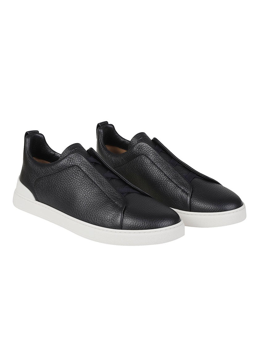 Zegna Triple Stitch Low-Top Rubber Sole Bovine Leather Sneakers