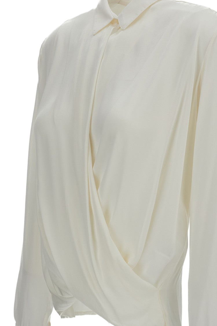 Q-Wins Draped Front Blouse With Wrap Design And Classic Collar
