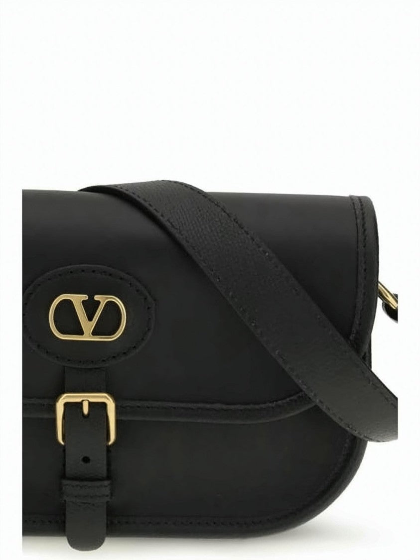 Valentino Garavani Structured Black Calf Leather Shoulder Bag With Gold-Tone Accents