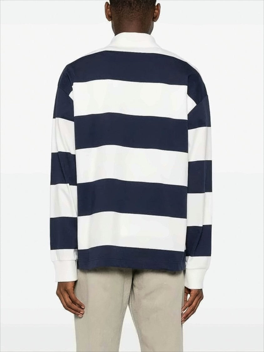 A.P.C. Horizontal Striped Polo Collar Shirt In Navy